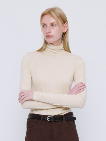 Soft Wool Tencel Turtleneck T-Shirt - Cream
