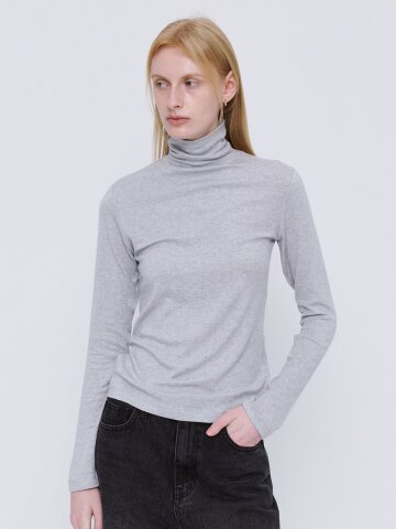 Soft Wool Tencel Turtleneck T-Shirt - LightGray