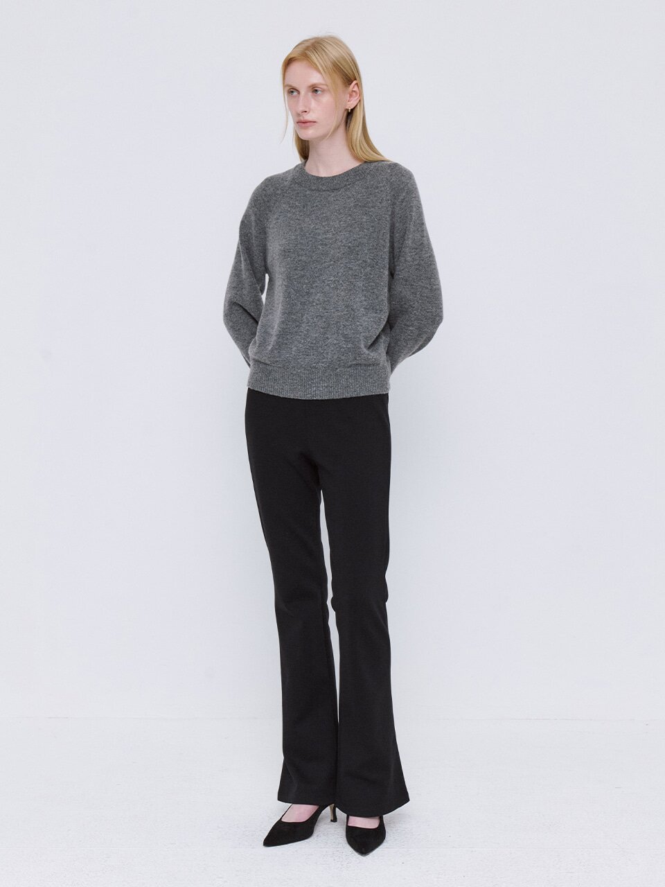 Soft Fleece Semi Bootcut Pants - Black