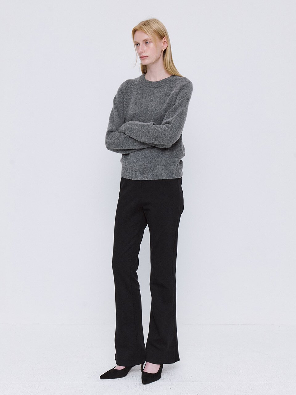 Soft Fleece Semi Bootcut Pants - Black