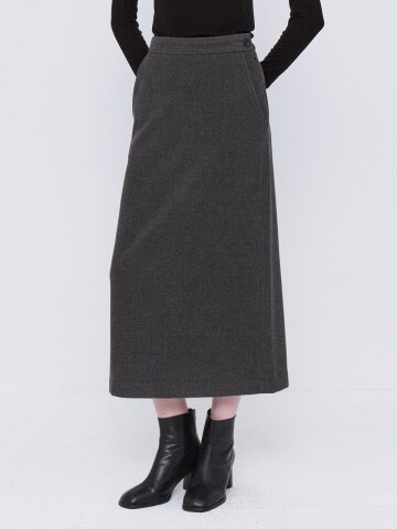 Basic Wool Tencel Long Skirt - Charcoal