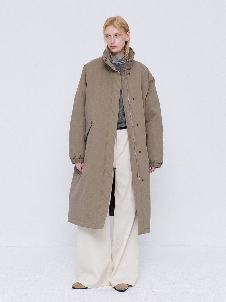 Classic Soft Long Padding Coat - KhakiBeige