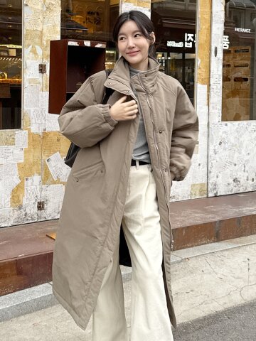 Classic Soft Long Padding Coat - KhakiBeige
