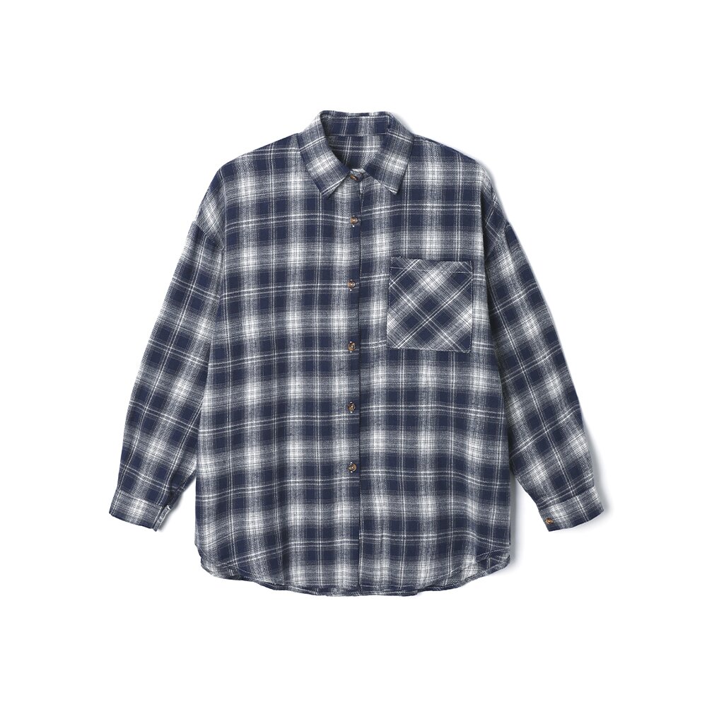 여성 오버핏 체크 셔츠 (NAVY) (HB9LS51)