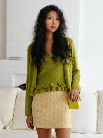 SOLÉVIA 베베 플라워 니트 나시 가디건 세트_그린