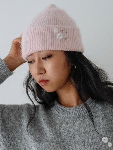 [예약배송] 겨울 앙고라 니트 클립 단추 비니_베이비 핑크