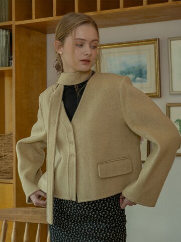 DD_V-neck warm short coat_2color