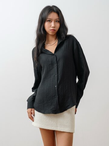 오버핏 스트라이프 데일리 셔츠_블랙