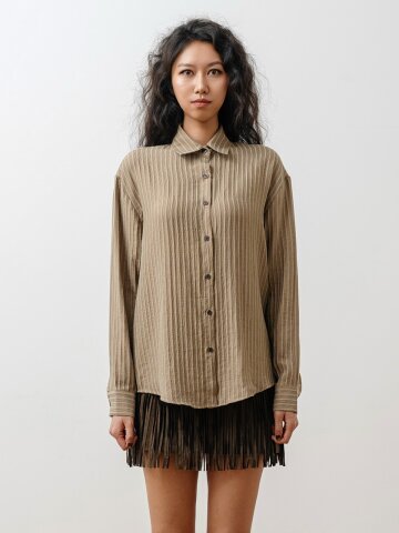 오버핏 스트라이프 데일리 셔츠_브라운