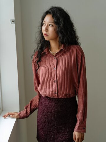 오버핏 스트라이프 데일리 셔츠_레드
