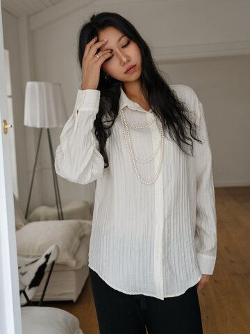 오버핏 스트라이프 데일리 셔츠_아이보리