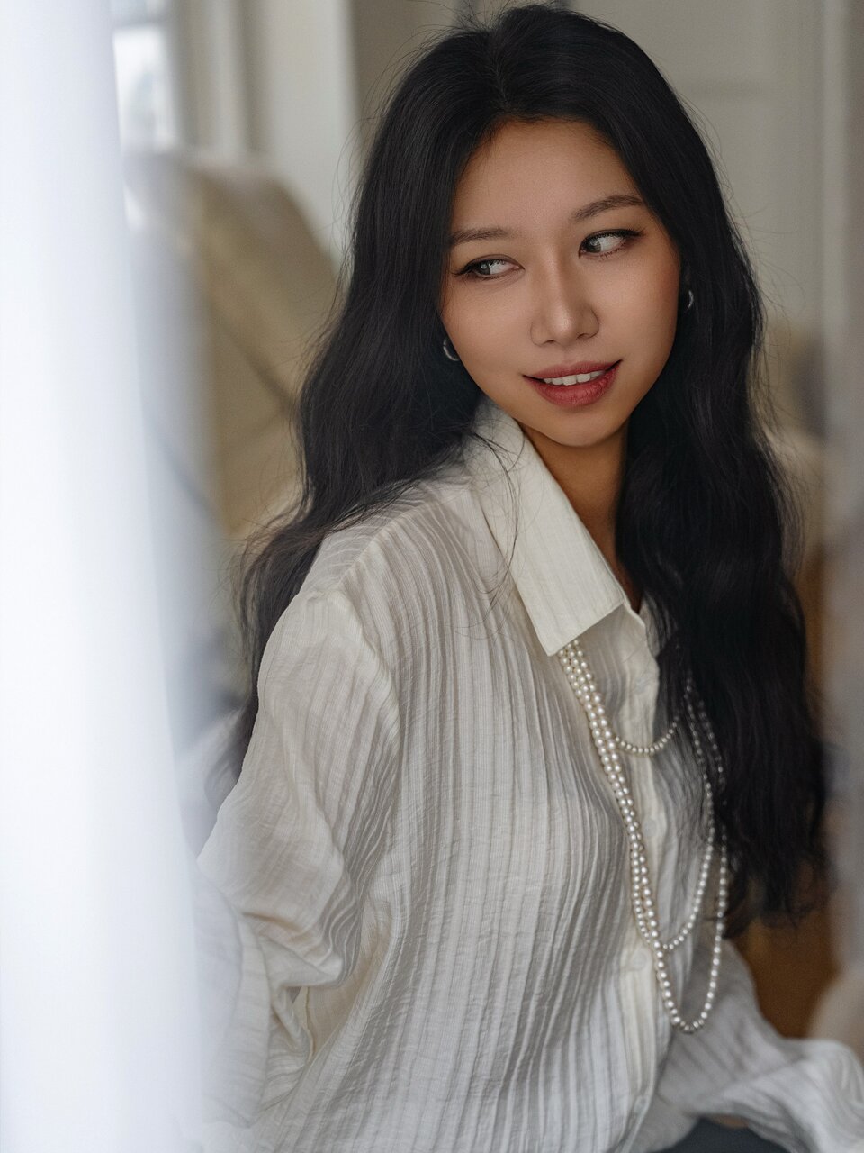 오버핏 스트라이프 데일리 셔츠_아이보리