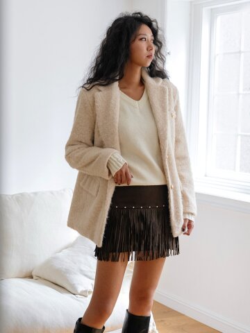 SOLÉVIA 골드버튼 부클 앙고라 텍스처 오버핏 누빔 자켓코트_크림