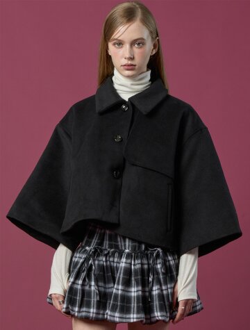 겨울 누빔 오버핏 도톰 케이프 망토 코트 [BLACK]