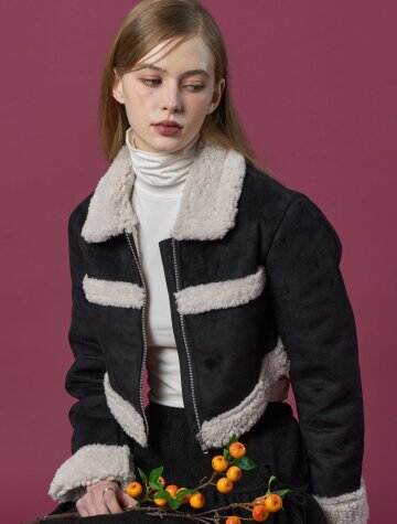 크롭 시어링 세일러 보온 플리스 무스탕 [Black] 언발란스 ver.