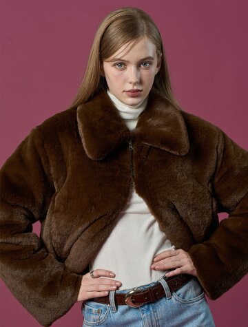 [밍크 ver.] 크롭 투웨이 집업 무스탕 누빔 자켓 [Brown] 비건 퍼 ver.