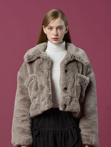 [밍크 ver.] 오버핏 크롭 누빔 단추 무스탕 자켓 [애쉬그레이] 비건 퍼 ver.