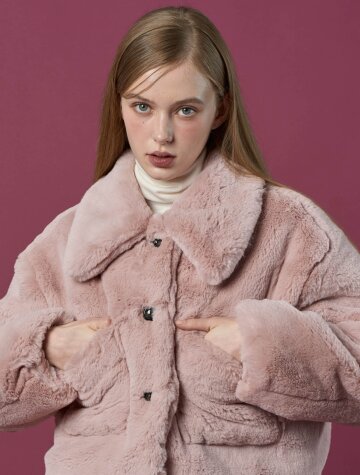 [밍크 ver.] 오버핏 크롭 누빔 단추 무스탕 자켓 [베이비핑크] 비건 퍼 ver.