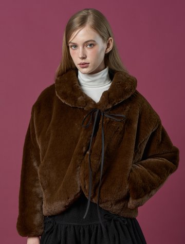 [밍크 ver.] 오버핏 크롭 리본 누빔 무스탕 자켓 [Brown] 비건 퍼 ver.