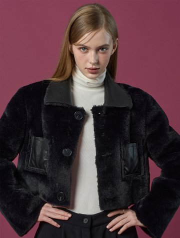 리버시블 밍크 크롭 단추 무스탕 자켓 [All_Black] 프리미엄 FR ver.