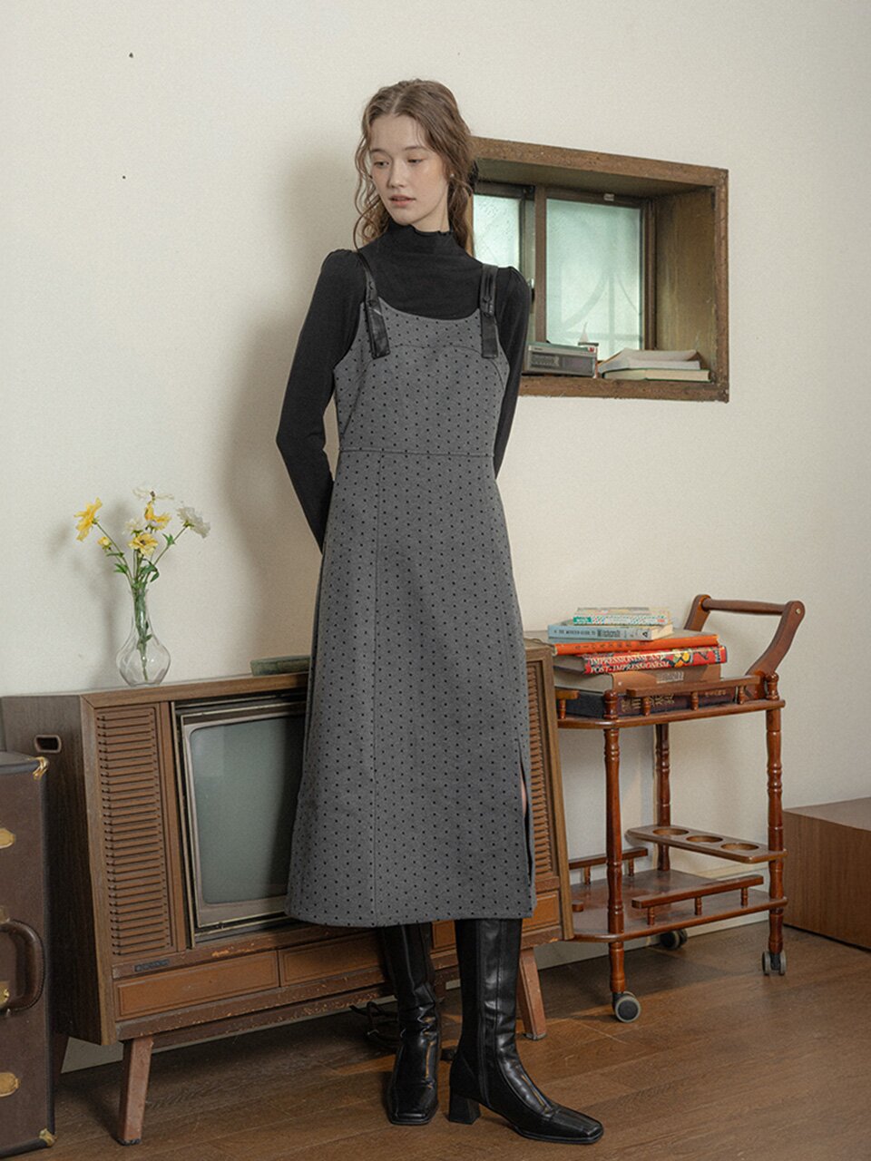 PM_Gray polka dot dress