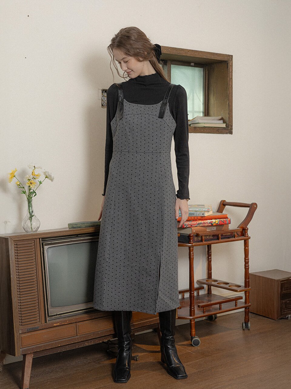 PM_Gray polka dot dress