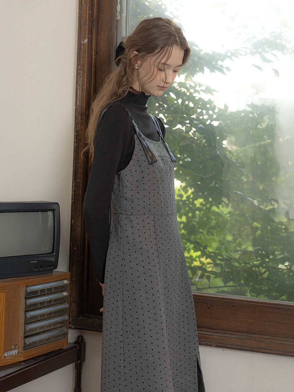 PM_Gray polka dot dress