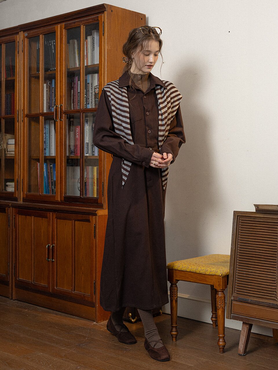 PM_Brown jumpsuit and shawl set