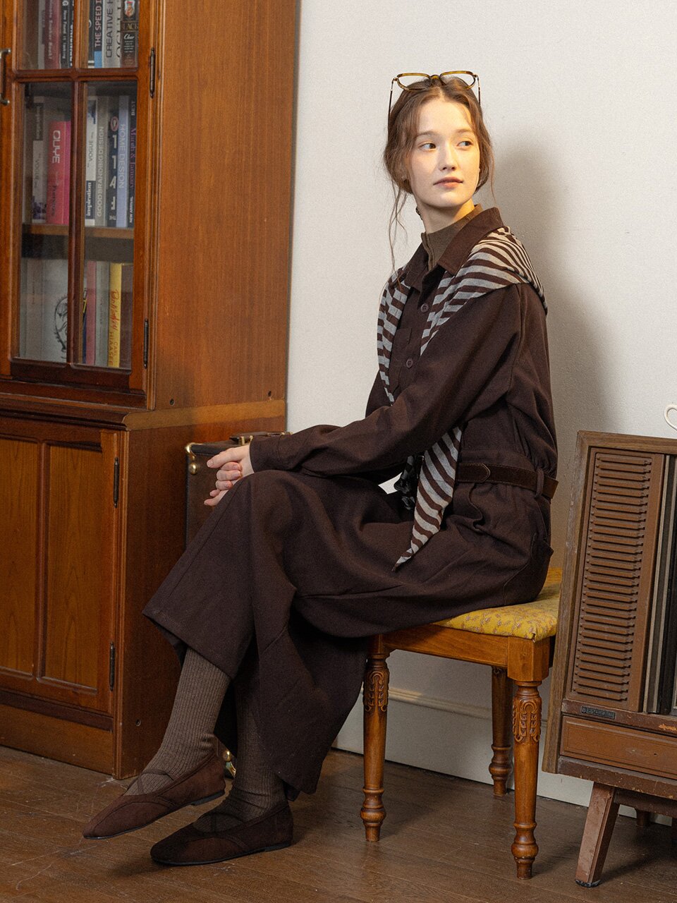 PM_Brown jumpsuit and shawl set