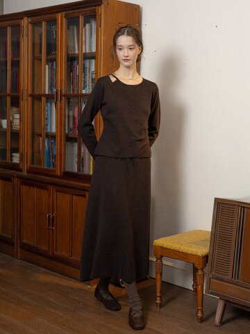 PM_Brown waist knit top and skirt set
