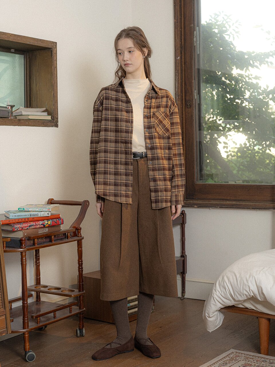PM_Check colorblock shirt_BROWN