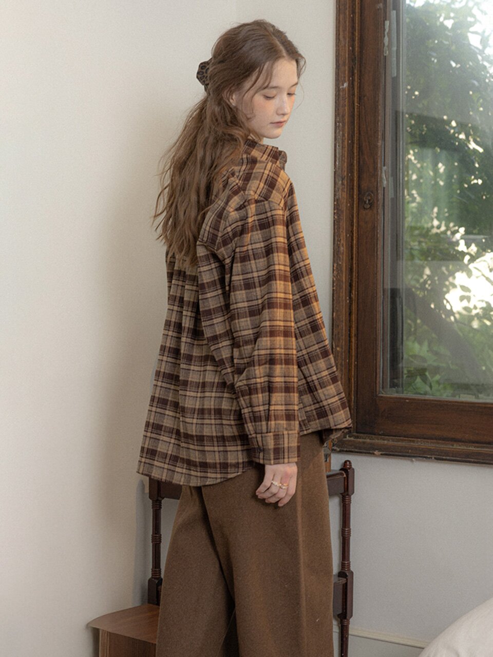 PM_Check colorblock shirt_BROWN