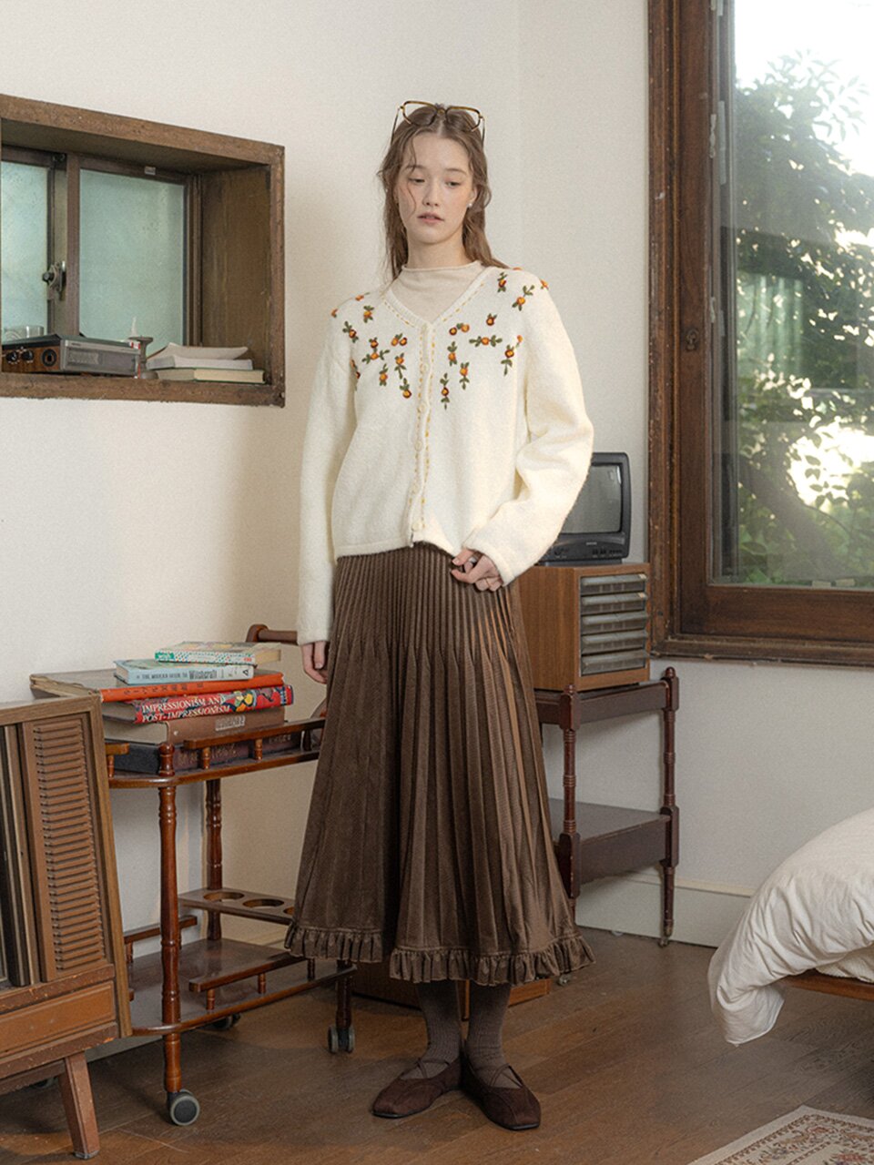 PM_Flower crew neck knit top_IVORY