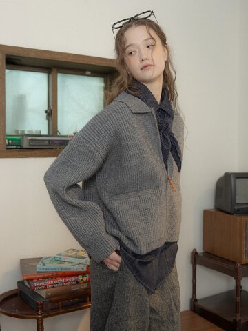 PM_Knit zip-up lapel coat_2color