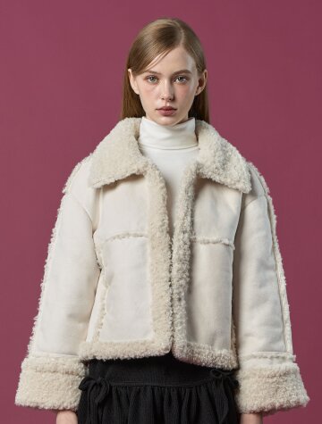 엘르 오버핏 스웨이드 플리스 무스탕 자켓 [Ivory]