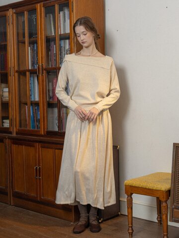 PM_Side-collar knit top and skirt set_IVORY