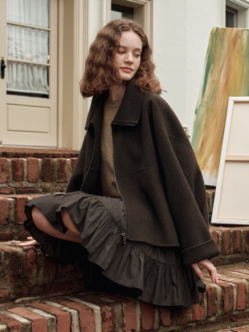 [2컬러] 캐시미어 하이넥 집업 하프 코트
