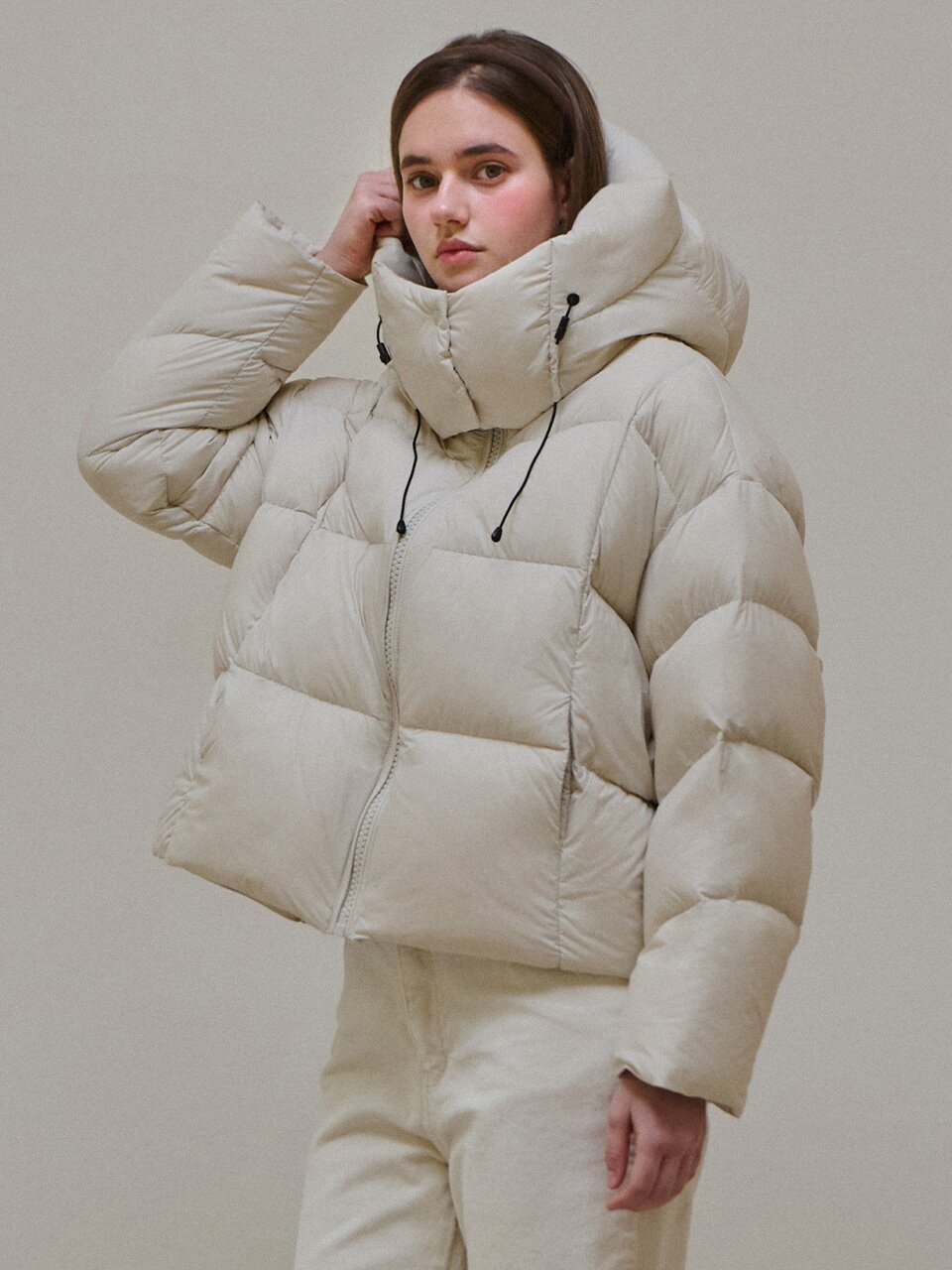 [한정수량] Duck down hood puffer - Ivory