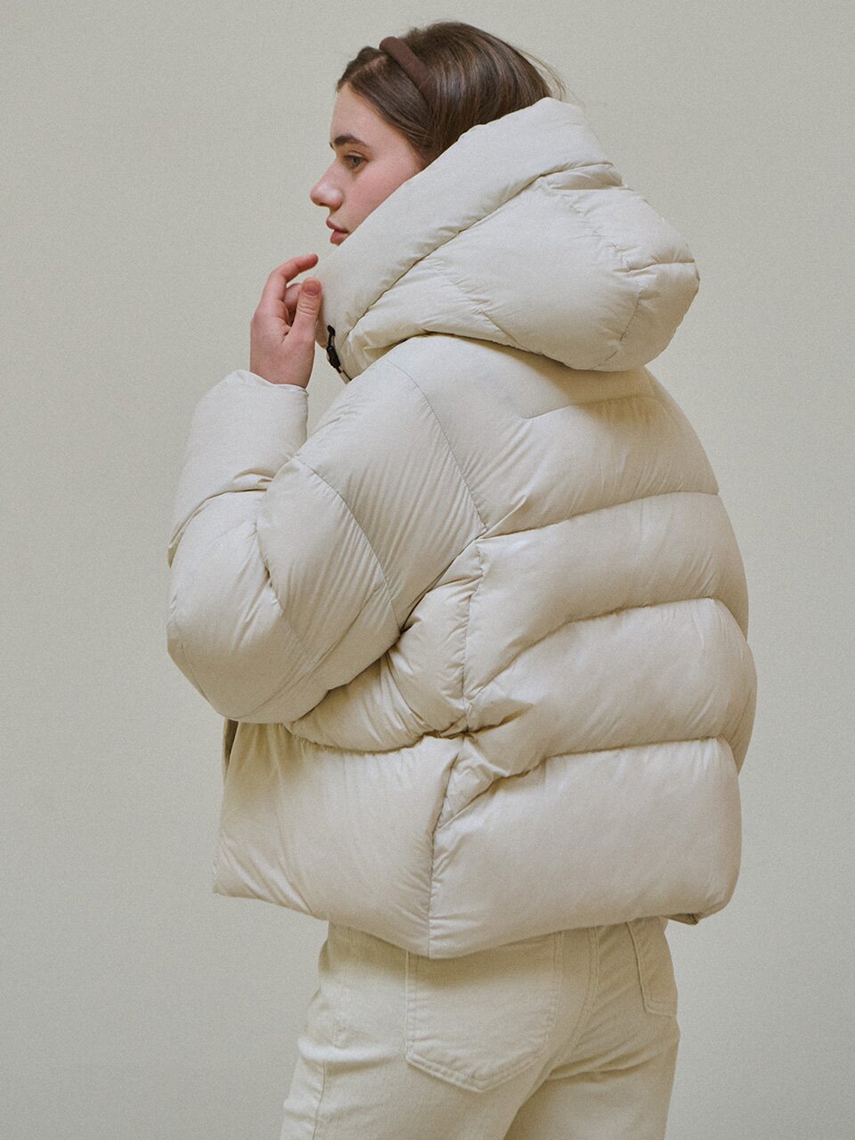 [한정수량] Duck down hood puffer - Ivory