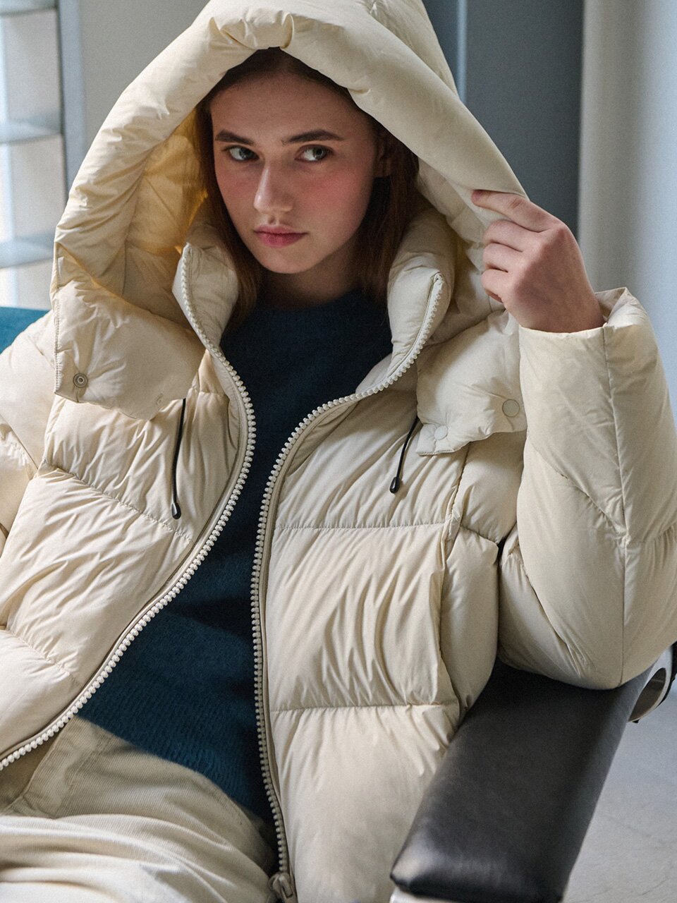 [한정수량] Duck down hood puffer - Ivory