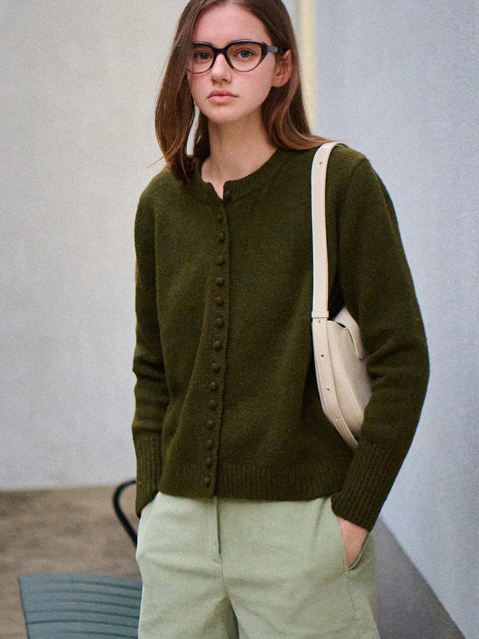 Bean button wool knit cardign_5 Colors