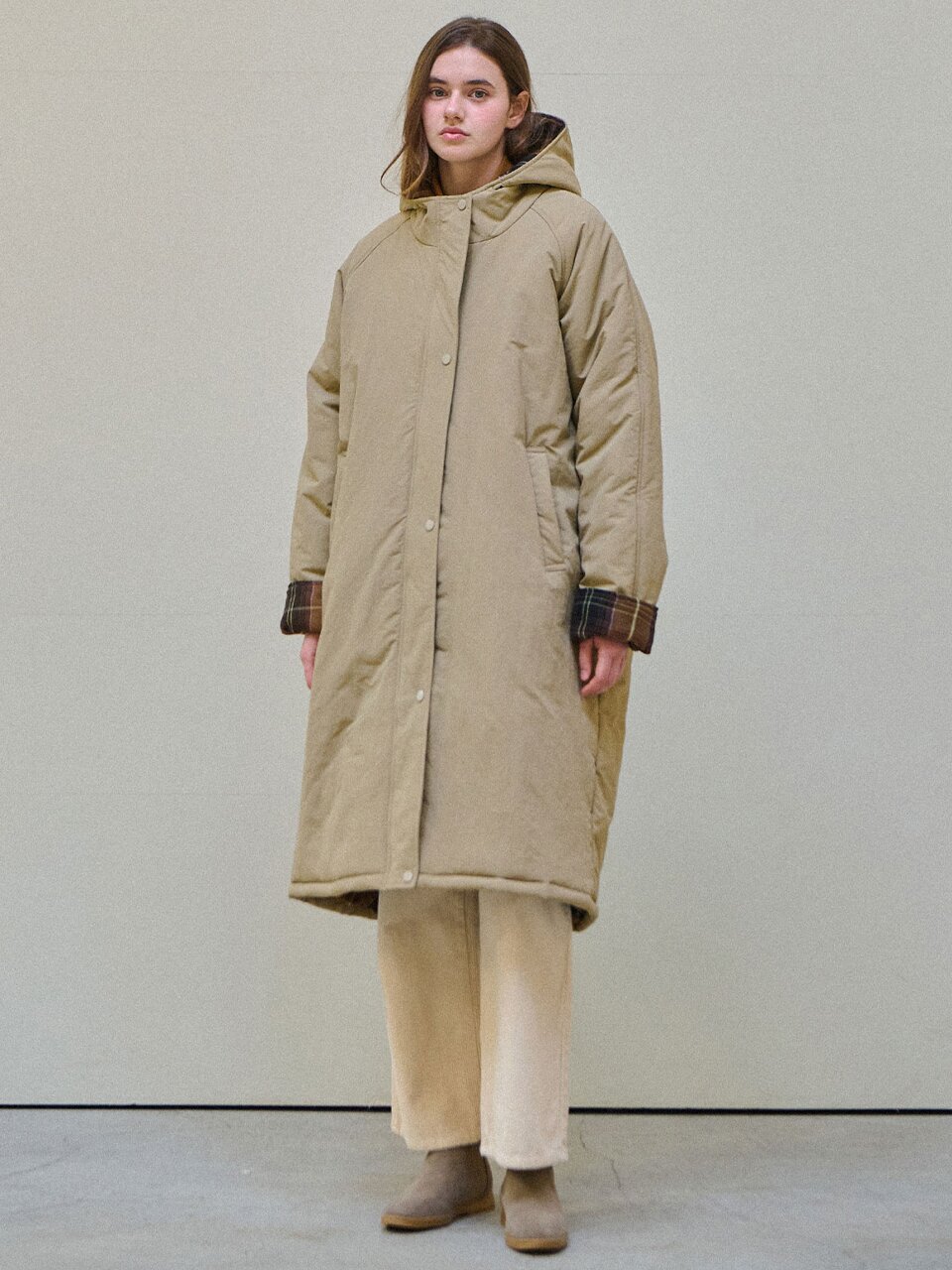 [7차][색상추가] Check hooded long padding_3 Colors
