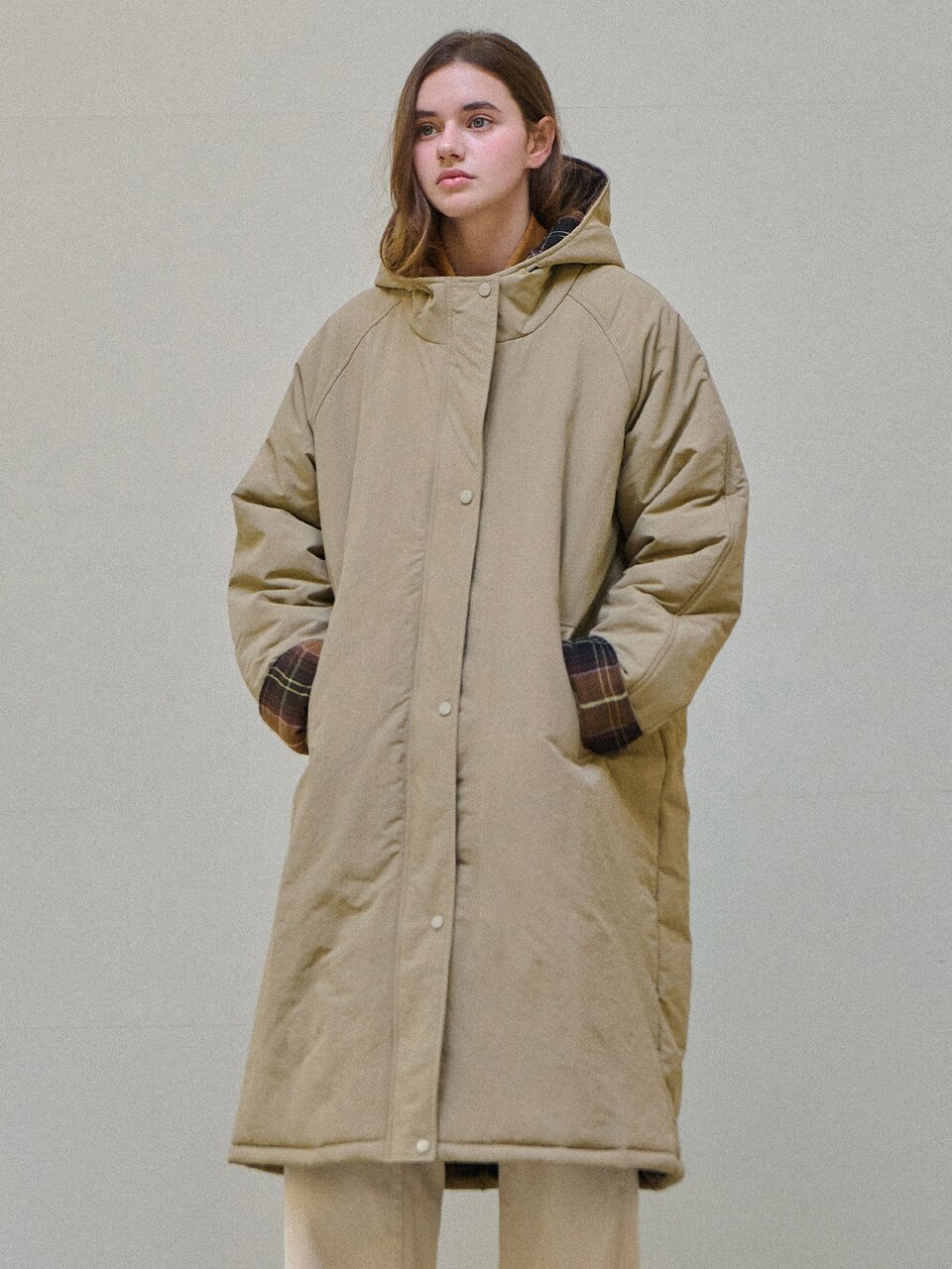 [7차][색상추가] Check hooded long padding_3 Colors