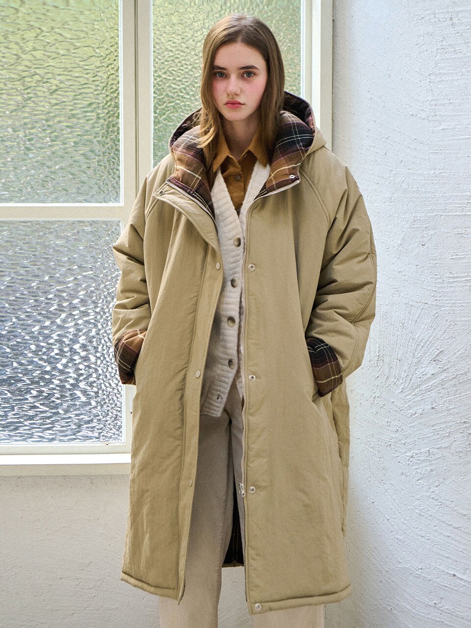 [7차][색상추가] Check hooded long padding_3 Colors