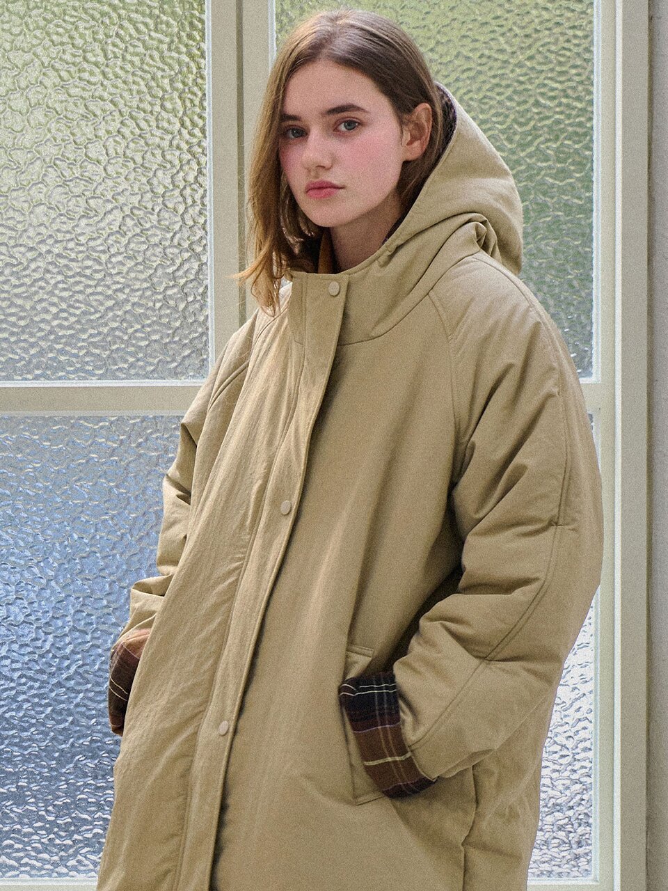 [7차][색상추가] Check hooded long padding_3 Colors