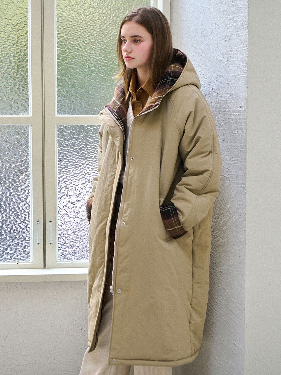 [7차][색상추가] Check hooded long padding_3 Colors