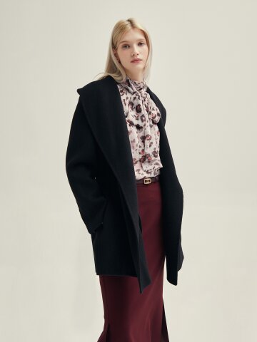 울 캐시미어 숄 칼라 핸드메이드 하프 코트 