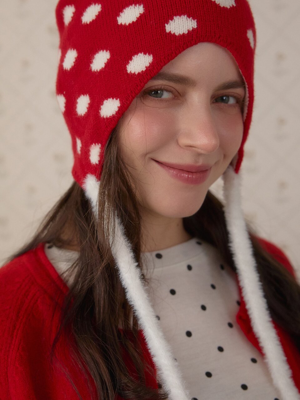 SNOW DOT EARFLAP BEANIE_RED