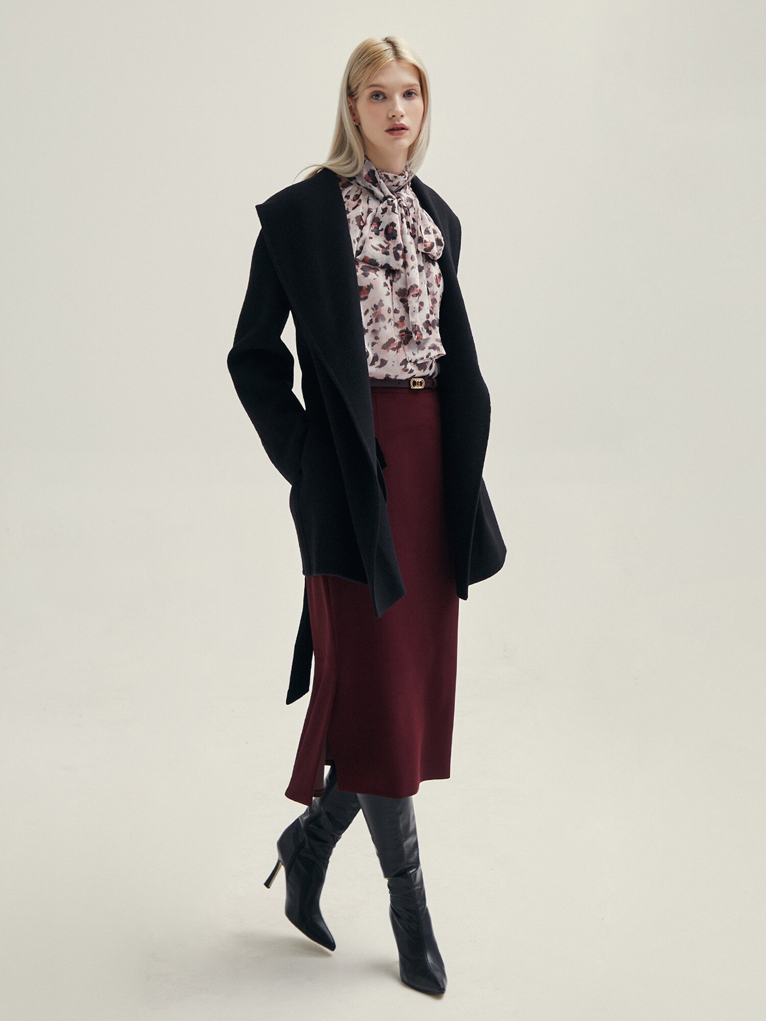 H라인 머메이드 스커트 (BURGUNDY)