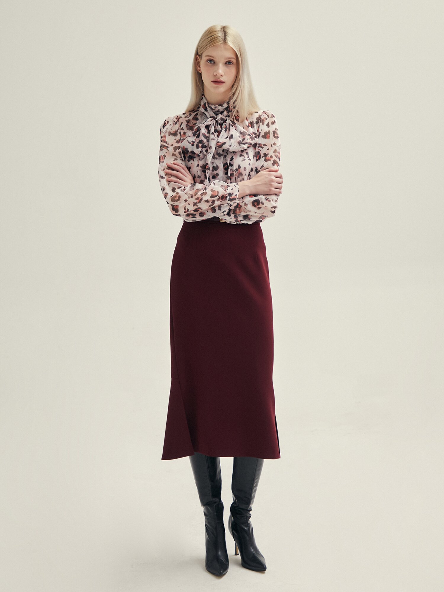H라인 머메이드 스커트 (BURGUNDY)